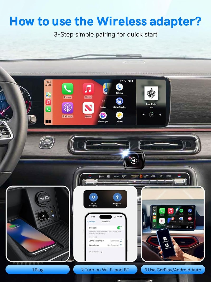 Redmaple Wireless CarPlay Adapter for Apple iPhone， Mini car Play Android Auto Adapter，Converts Wired to Wireless CarPlay ， Multi-User Plug & Play Dongle No Latency，for iOS 10+&Android 11, Cars from 2015+ - Image 4